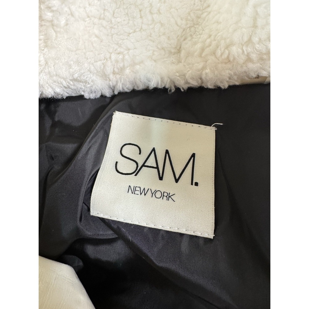 SAM. New York Women's‎ Glossy White Puffer Parka Hooded Fur Trim Size M Vintage - Picture 2 of 14